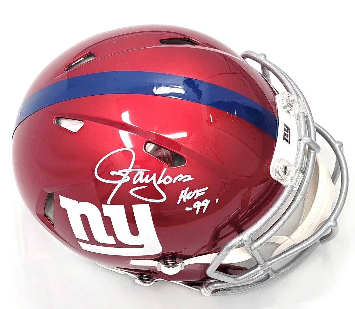 Lawrence Taylor Autographed New York Giants Riddell Flash Authentic Helmet W/ HOF 99 Beckett Witness-Powers Sports Memorabilia
