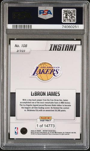 LeBron James 2022 Panini Instant Breaks Kareem’s Scoring Record Card #108 PSA 10-Powers Sports Memorabilia