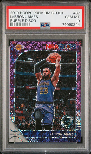 LeBron James 2019 Panini Hoops Premium Stock Purple Disco Card #87 Graded PSA 10-Powers Sports Memorabilia