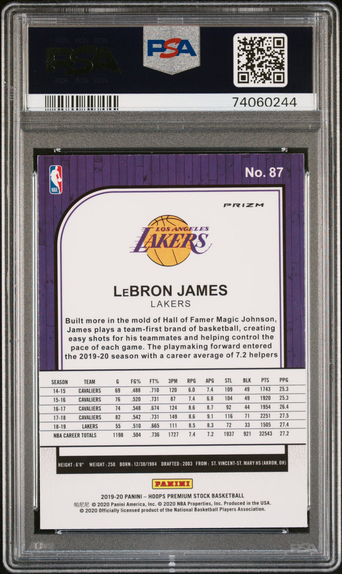 LeBron James 2019 Panini Hoops Premium Stock Purple Disco Card #87 Graded PSA 10-Powers Sports Memorabilia