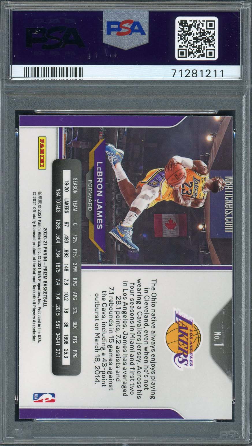 LeBron James 2020 Panini Prizm Kobe Tribute Basketball Card #1 PSA 9-Powers Sports Memorabilia