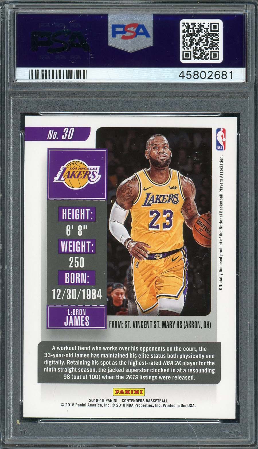 LeBron James 2018 Panini Chronicles Basketball Card #30 Graded PSA 10-Powers Sports Memorabilia
