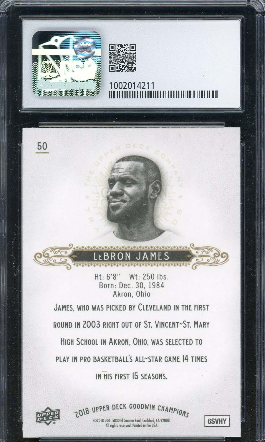 LeBron James 2018 Upper Deck Goodwin Champions Card #50 Graded CSG 9-Powers Sports Memorabilia