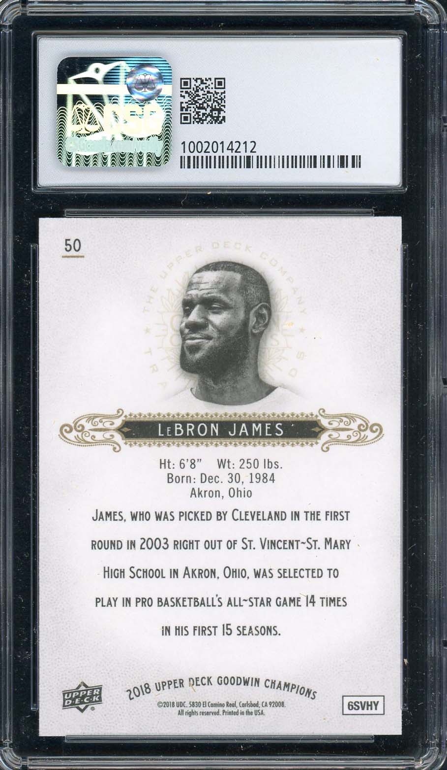 LeBron James 2018 Upper Deck Goodwin Champions Card #50 Graded CSG 9.5-Powers Sports Memorabilia