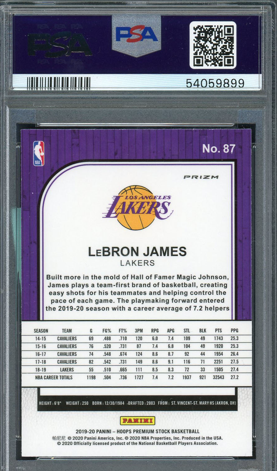 LeBron James 2019 Panini Hoops Premium Stock Pulsar Basketball Card #87 Graded PSA 10 GEM MINT-Powers Sports Memorabilia