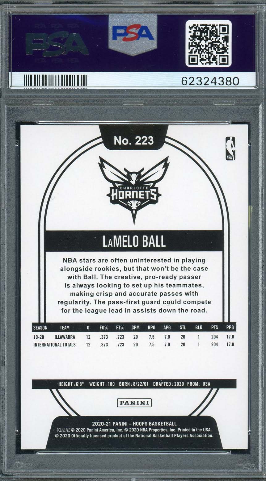 LaMelo Ball 2020 Panini Hoops Basketball Rookie Card RC #223 PSA 9-Powers Sports Memorabilia
