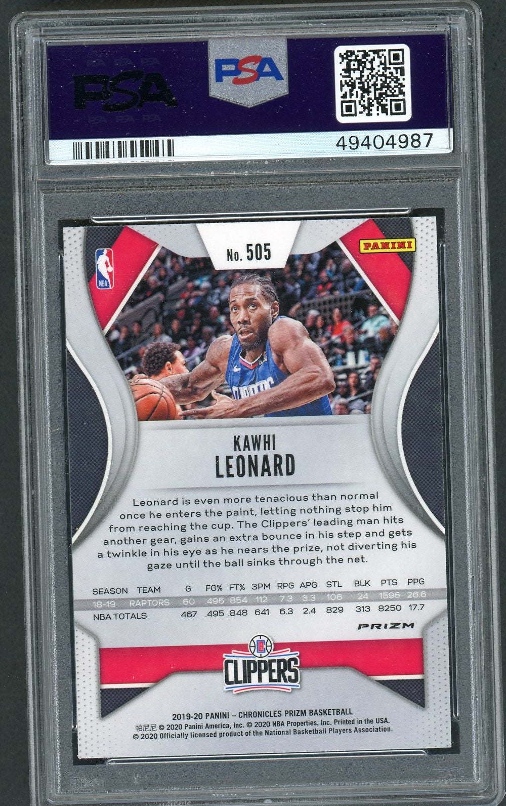 Kawhi Leonard 2019 Panini Chronicles Bronze Basketball Card #505 Graded PSA 9 MINT-Powers Sports Memorabilia