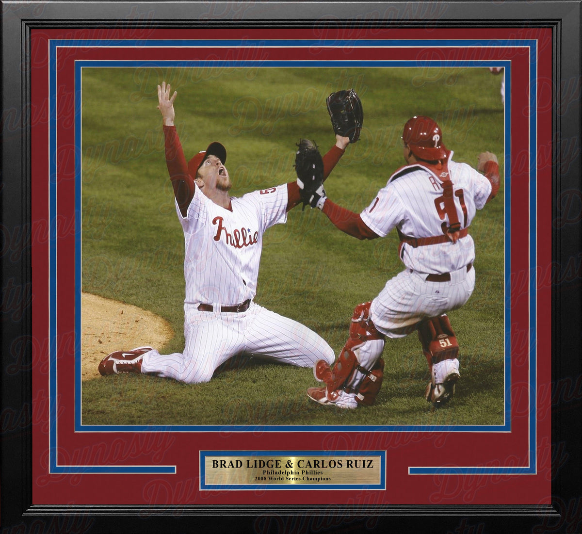 Brad Lidge & Carlos Ruiz 2008 World Series Last Out Celebration Philadelphia Phillies Framed Baseball Display Photo-Powers Sports Memorabilia