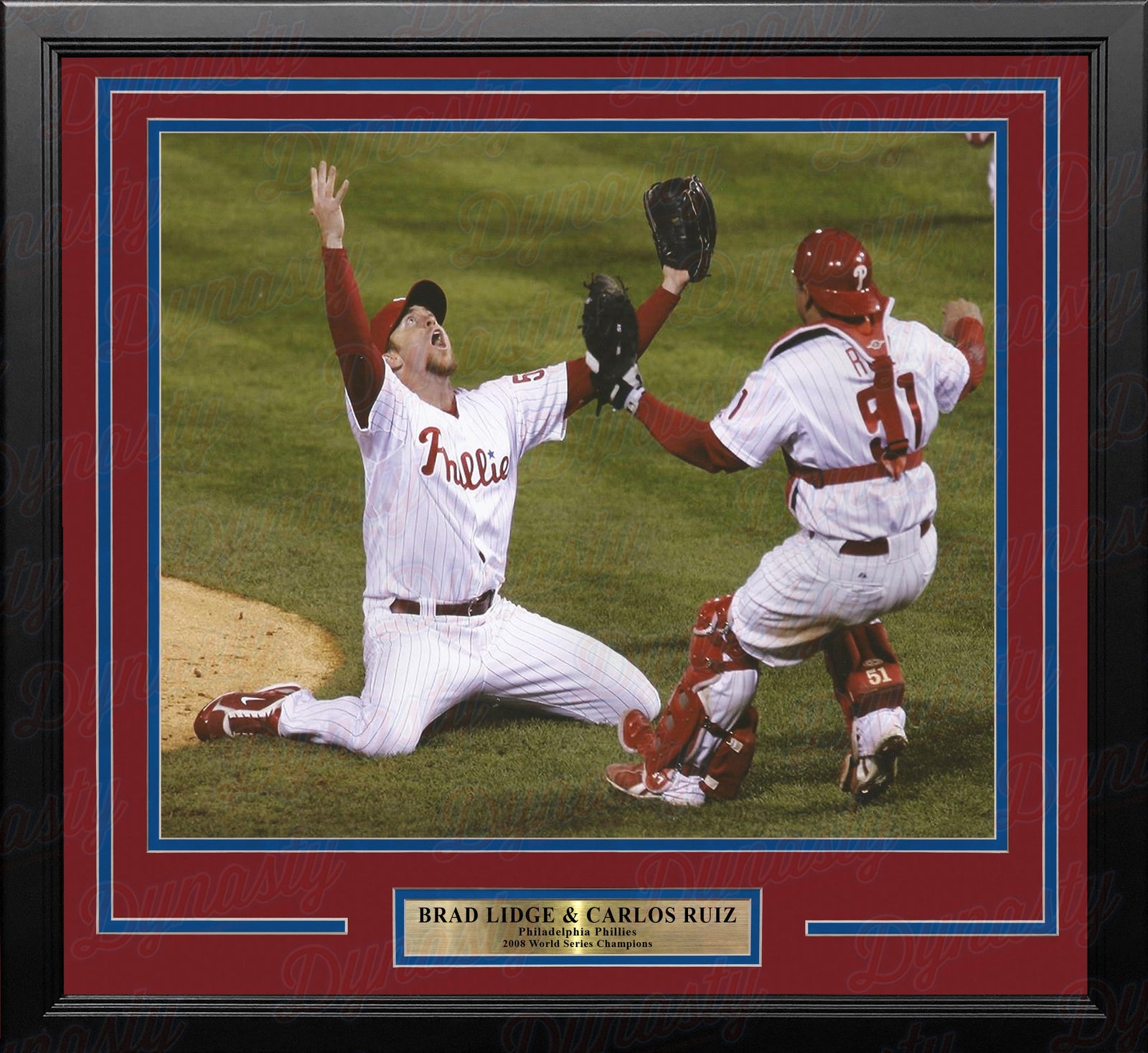 Brad Lidge & Carlos Ruiz 2008 World Series Last Out Celebration Philadelphia Phillies Framed Baseball Display Photo-Powers Sports Memorabilia