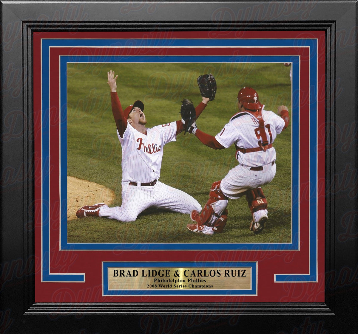 Brad Lidge & Carlos Ruiz 2008 World Series Last Out Celebration Philadelphia Phillies Framed Baseball Display Photo-Powers Sports Memorabilia
