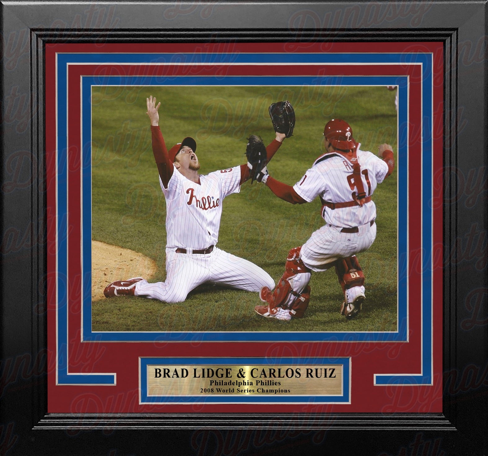 Brad Lidge & Carlos Ruiz 2008 World Series Last Out Celebration Philadelphia Phillies Framed Baseball Display Photo-Powers Sports Memorabilia