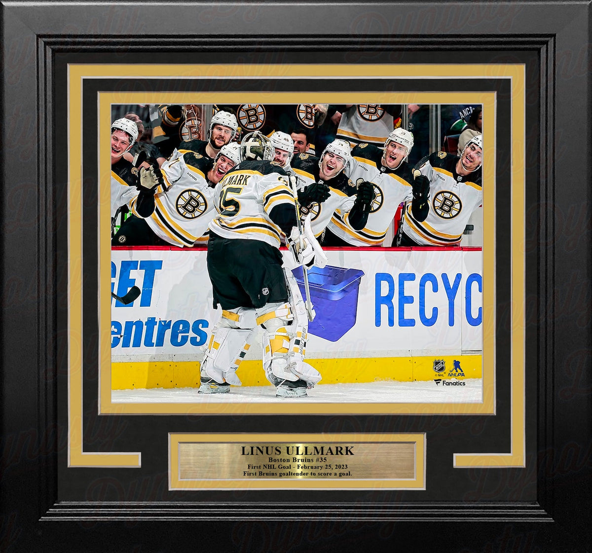 Linus Ullmark 1st NHL Goal Boston Bruins 8" x 10" Framed Hockey Display Photo-Powers Sports Memorabilia