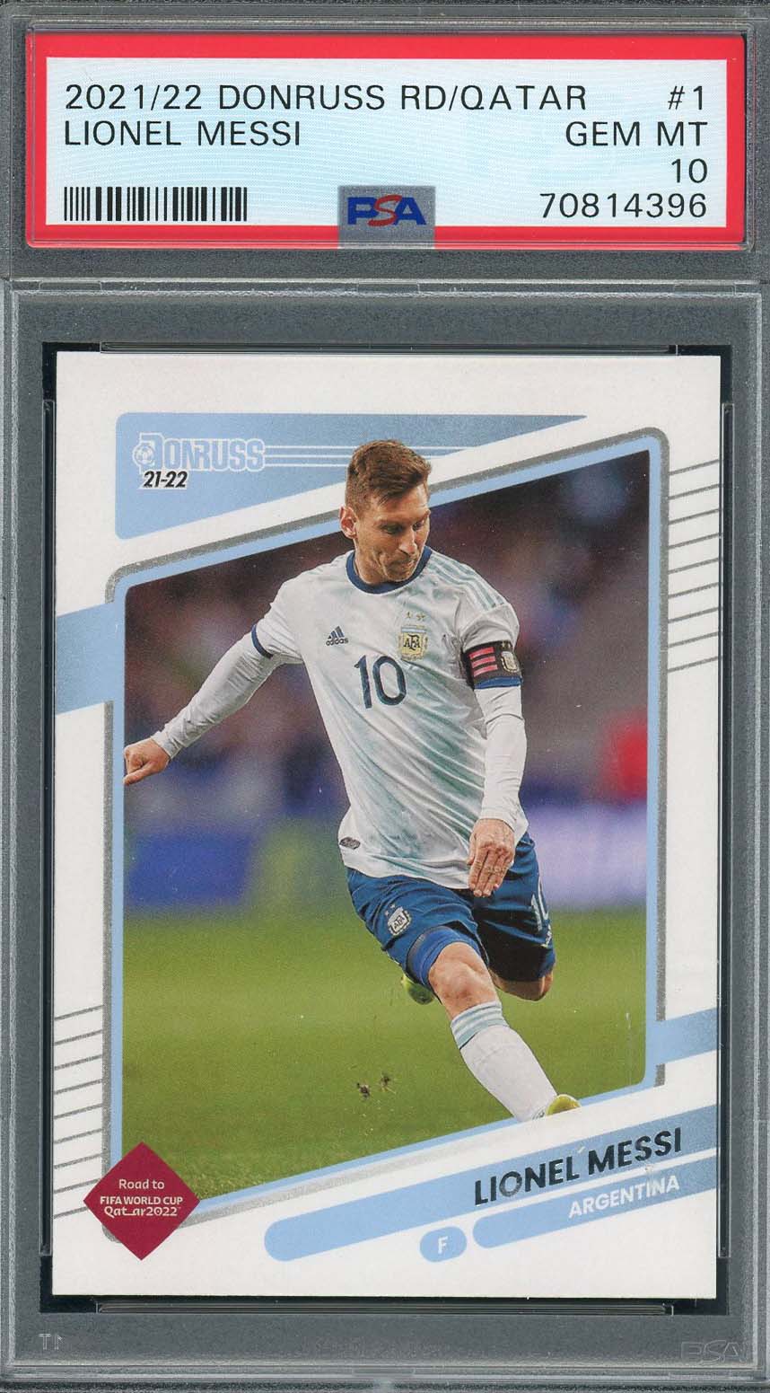 Lionel Messi 2021-22 Panini Donruss Qatar World Cup Card #1 Graded PSA 10-Powers Sports Memorabilia