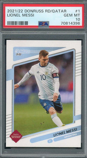 Lionel Messi 2021-22 Panini Donruss Qatar World Cup Card #1 Graded PSA 10-Powers Sports Memorabilia