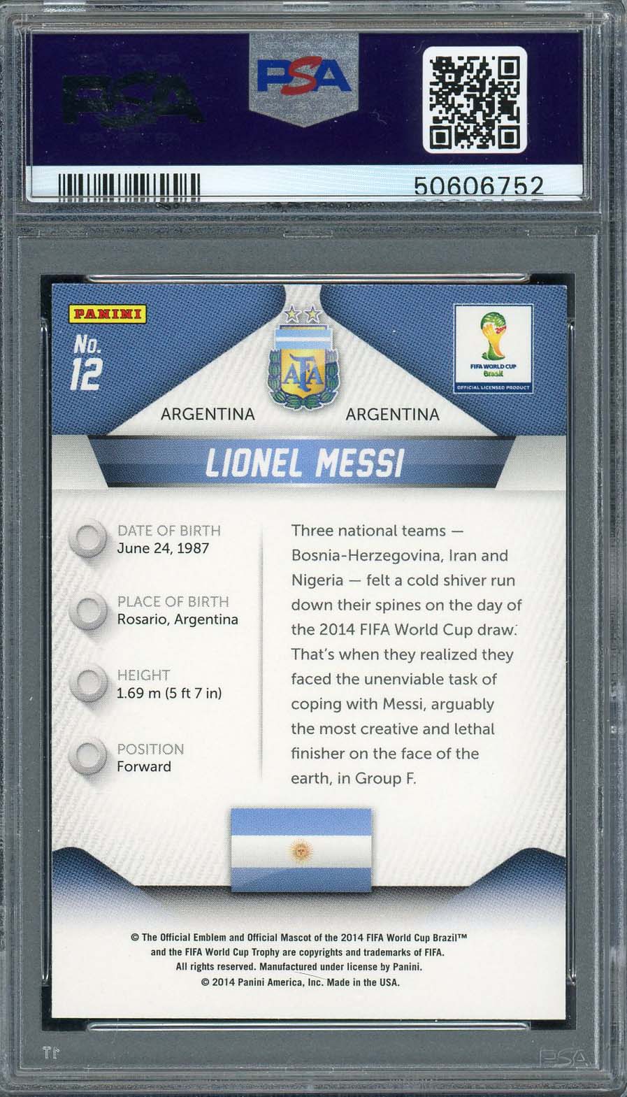 Lionel Messi 2014 Panini Prizm World Cup Card #12 PSA 9-Powers Sports Memorabilia