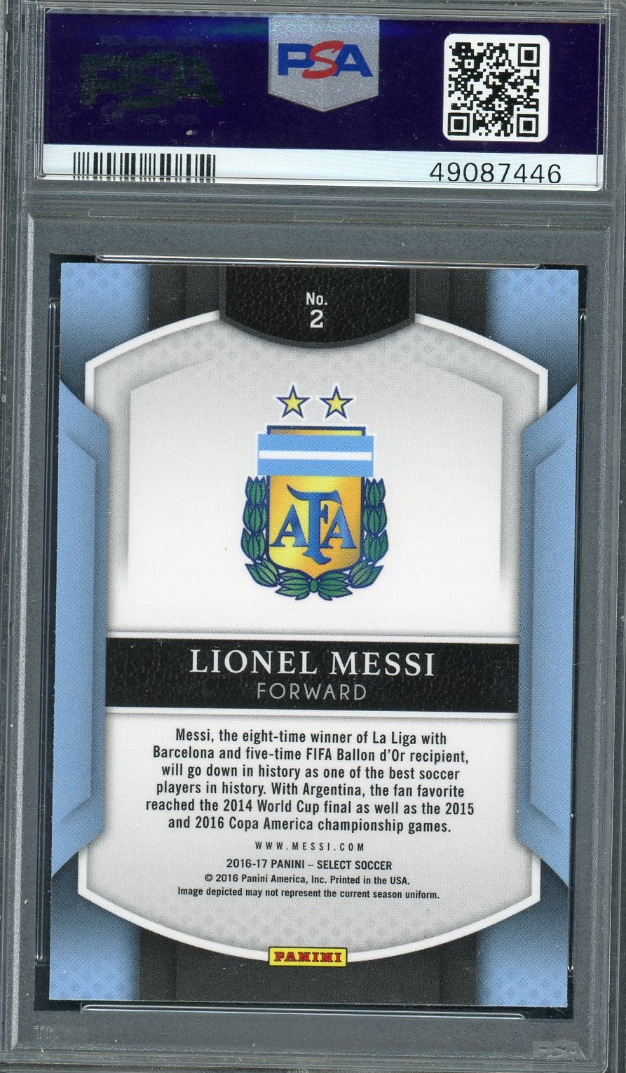 Lionel Messi 2016 Panini Select Soccer Card #2 Graded PSA 10-Powers Sports Memorabilia