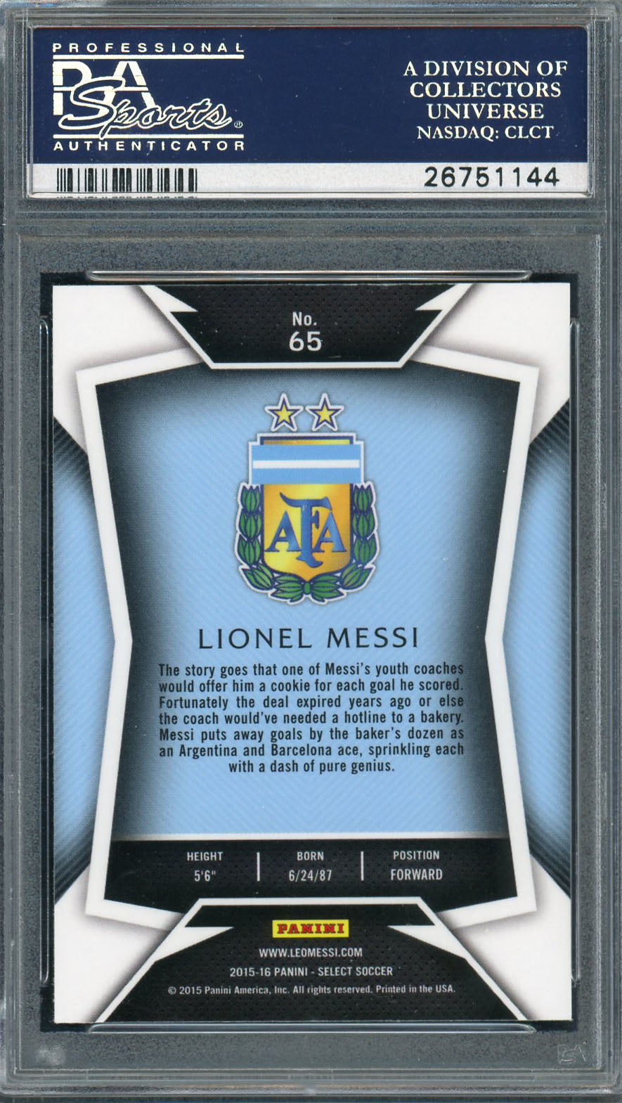 Lionel Messi 2015 Panini Select Soccer Card #65 Graded PSA 9 MINT-Powers Sports Memorabilia