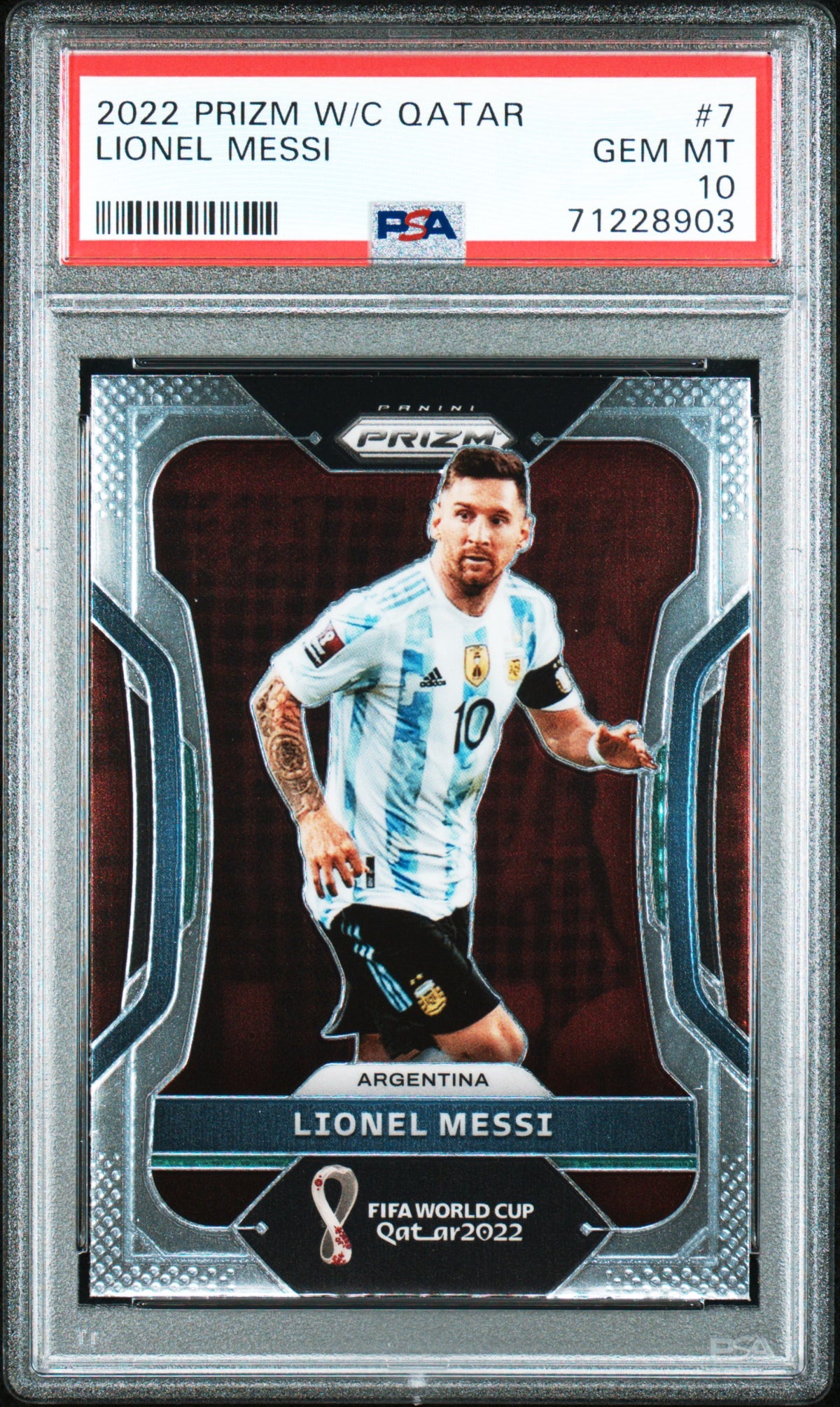 Lionel Messi 2022 Panini Prizm World Cup Qatar Soccer Card #7 Graded PSA 10-Powers Sports Memorabilia