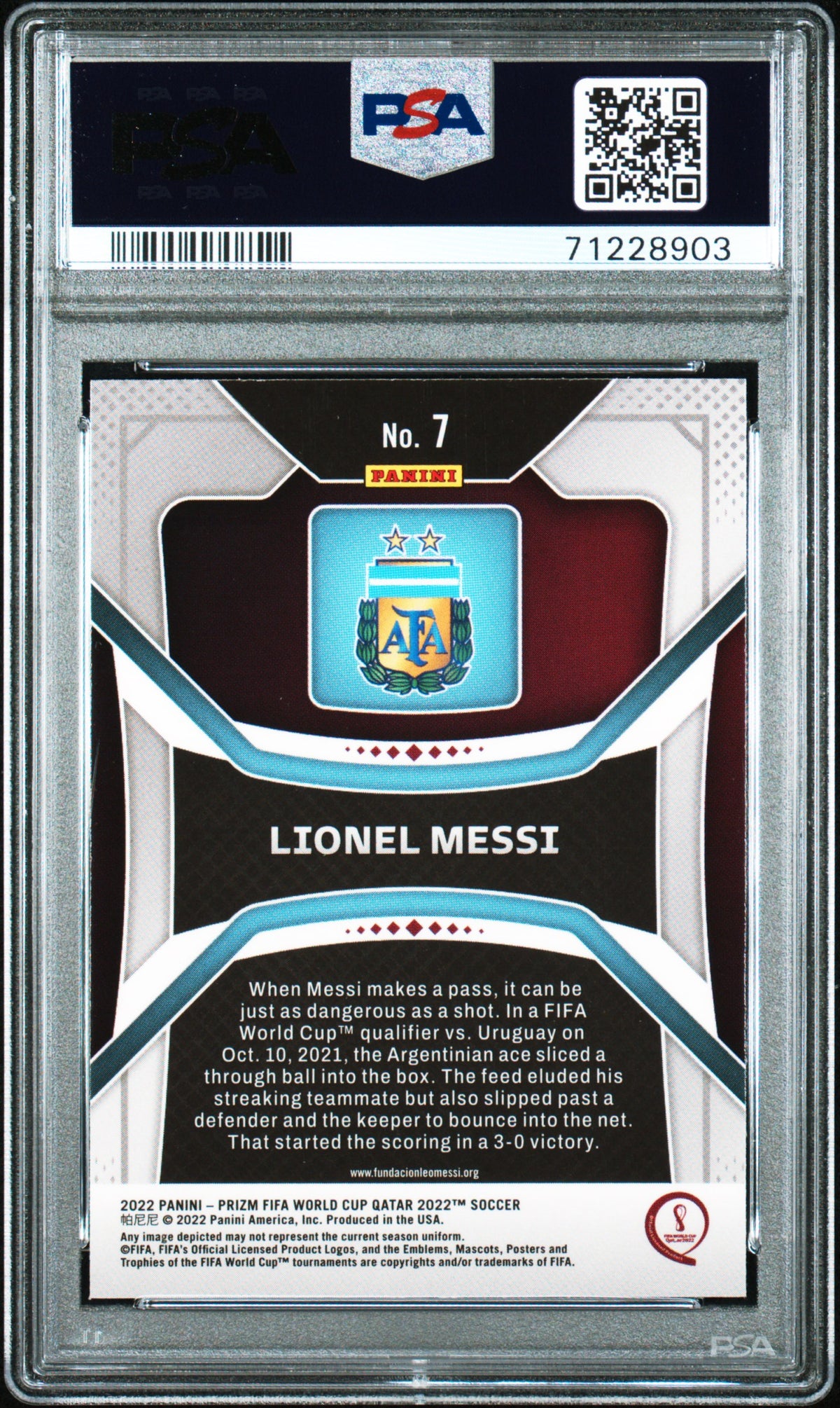 Lionel Messi 2022 Panini Prizm World Cup Qatar Soccer Card #7 Graded PSA 10-Powers Sports Memorabilia