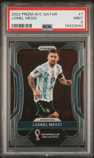 Lionel Messi 2022 Panini Prizm World Cup Qatar Soccer Card #7 Graded PSA 9-Powers Sports Memorabilia