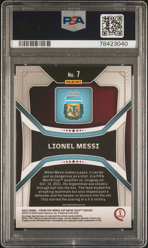 Lionel Messi 2022 Panini Prizm World Cup Qatar Soccer Card #7 Graded PSA 9-Powers Sports Memorabilia