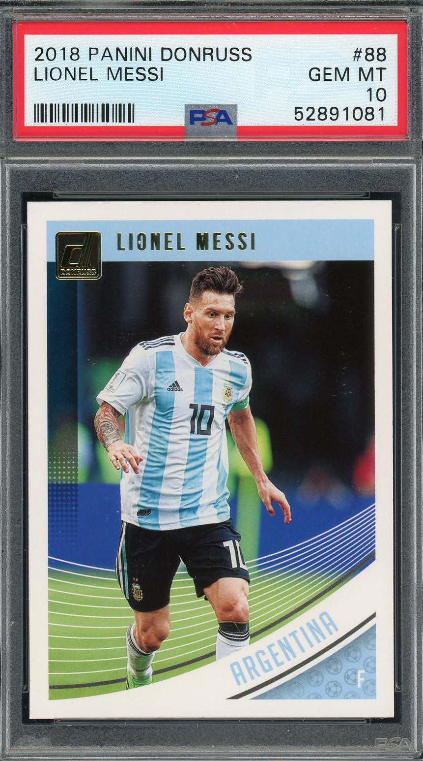 Lionel Messi 2018 Panini Donruss Soccer Card #88 Graded PSA 10-Powers Sports Memorabilia