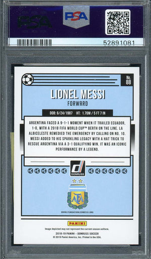 Lionel Messi 2018 Panini Donruss Soccer Card #88 Graded PSA 10-Powers Sports Memorabilia