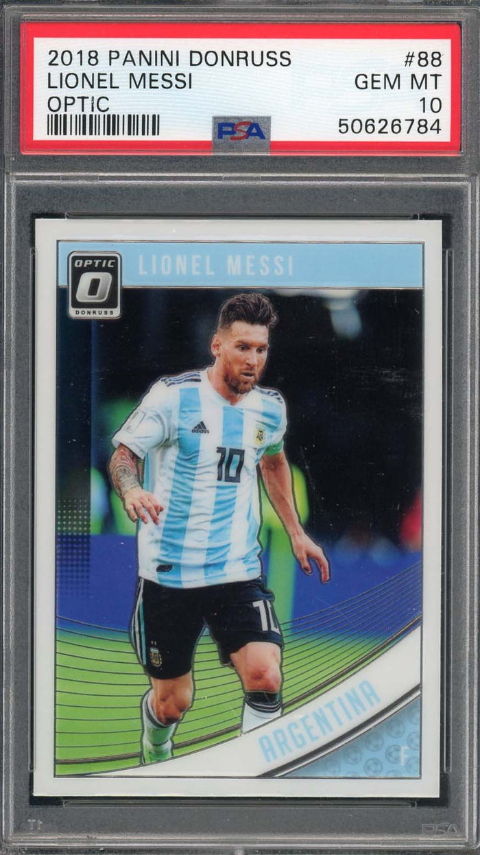 Lionel Messi 2018 Panini Donruss Optic Soccer Card #88 Graded PSA 10-Powers Sports Memorabilia