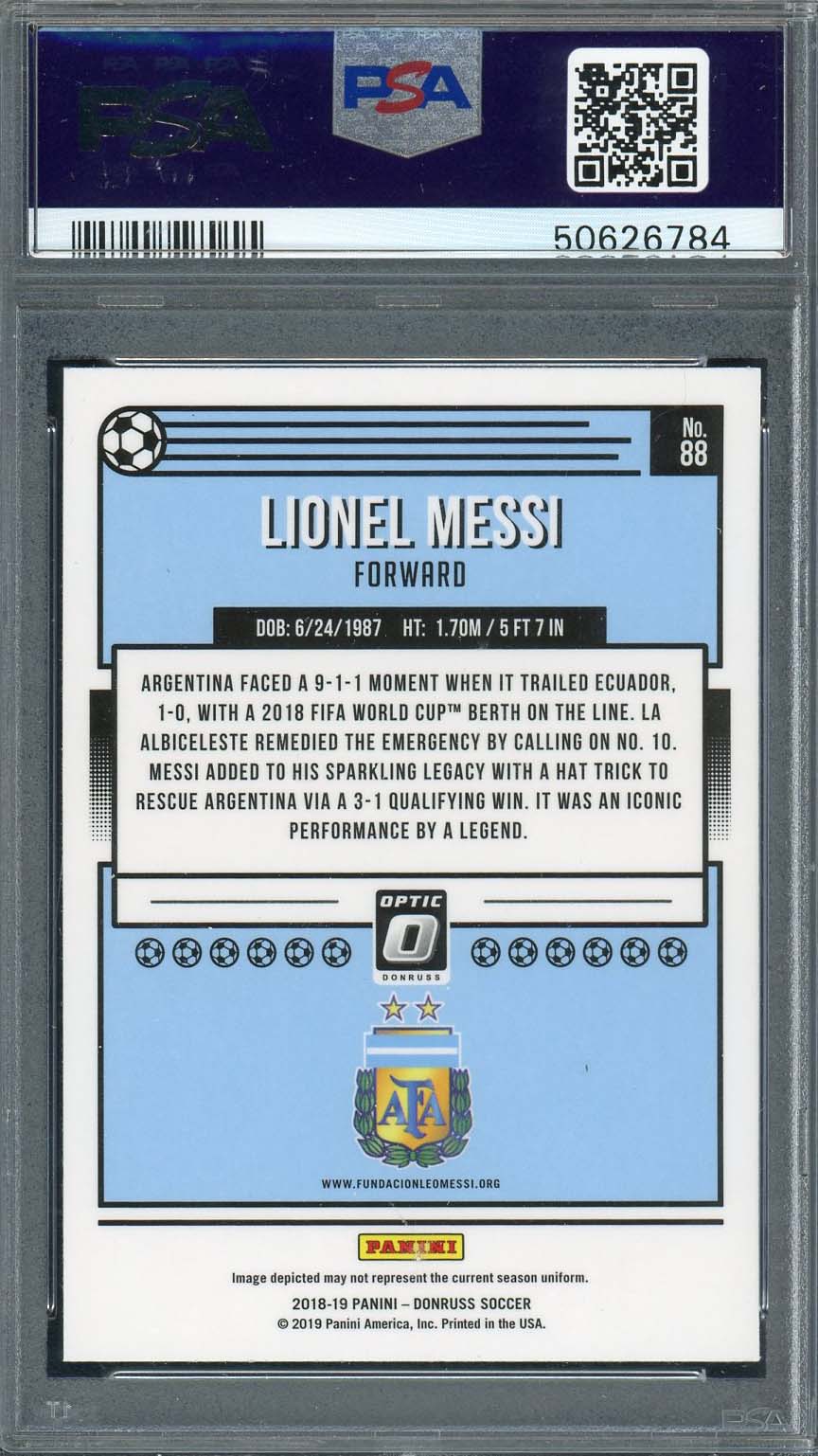 Lionel Messi 2018 Panini Donruss Optic Soccer Card #88 Graded PSA 10-Powers Sports Memorabilia