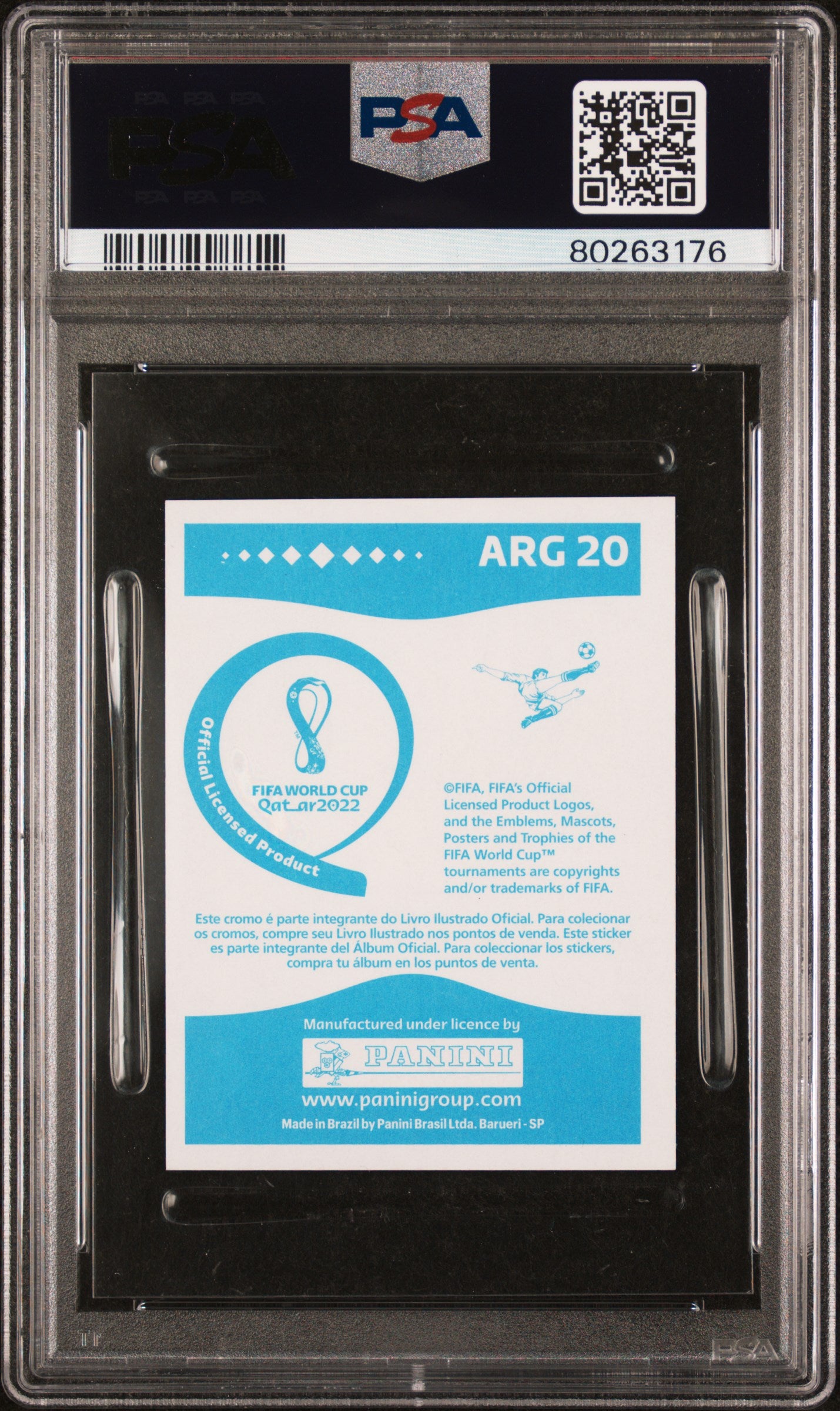Lionel Messi 2022 World Cup Qatar Blue Back Soccer Card #ARG20 Graded PSA 10-Powers Sports Memorabilia