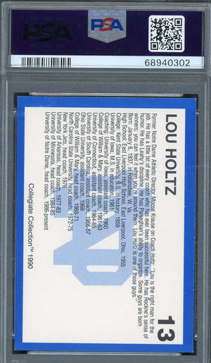 Lou Holtz 1990 Notre Dame 200 Collegiate Collection Signed Card #13 Auto PSA 8-Powers Sports Memorabilia