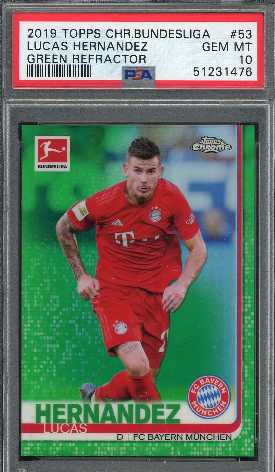 Lucas Hernandez 2019 Topps Chrome Bundesliga Green Refractor Card PSA 10 /99-Powers Sports Memorabilia