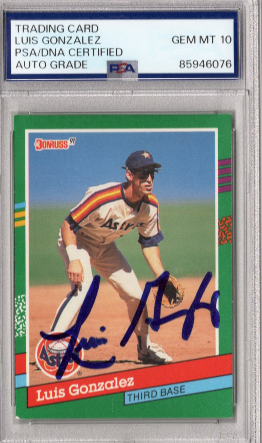 Luis Gonzalez Signed Houston Astros 1991 Donruss #690 Rookie Card PSA GEM MT 10-Powers Sports Memorabilia