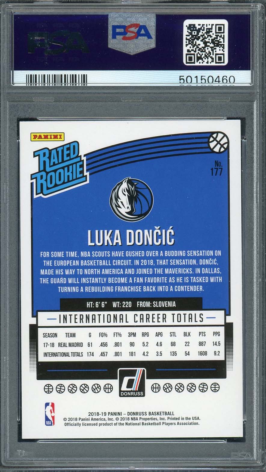 Luka Doncic 2018 Panini Donruss Basketball Rookie Card RC #177 Graded PSA 10-Powers Sports Memorabilia