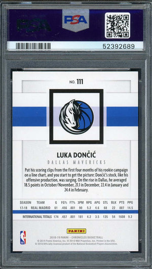 Luka Doncic 2018 Panini Chronicles Basketball Rookie Card #111 Graded PSA 9-Powers Sports Memorabilia