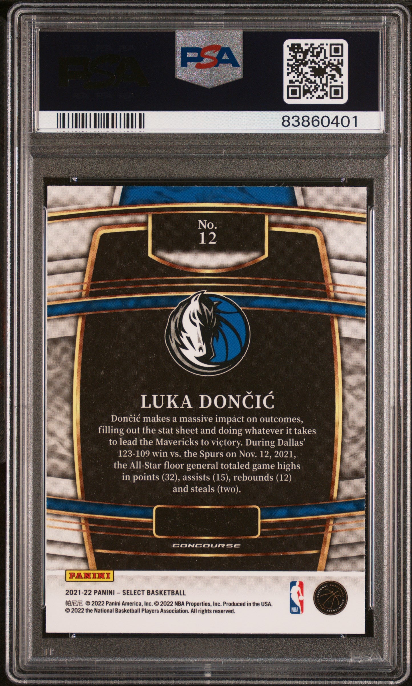 Luka Doncic 2021 Panini Select Blue Basketball Card #12 Graded PSA 10-Powers Sports Memorabilia