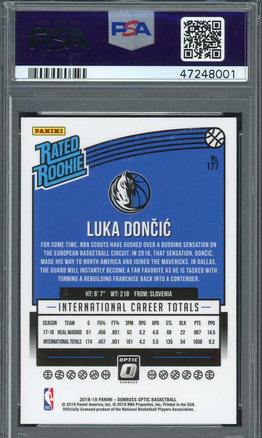 Luka Doncic 2018 Panini Donruss Optic Basketball Rookie Card #177 Graded PSA 9-Powers Sports Memorabilia