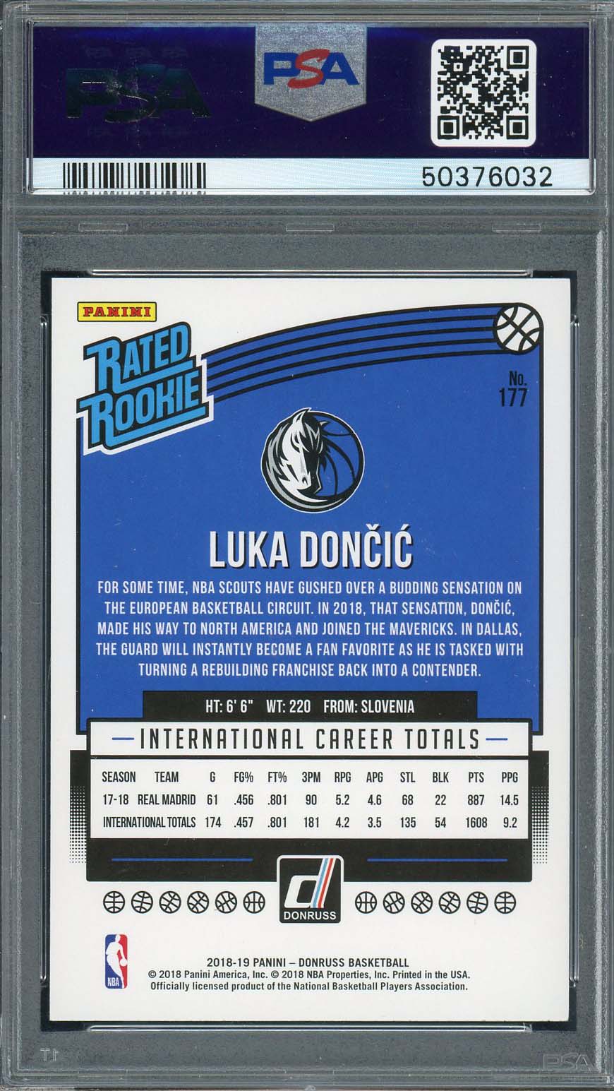 Luka Doncic 2018 Panini Donruss Basketball Rookie Card RC #177 Graded PSA 9 MINT-Powers Sports Memorabilia