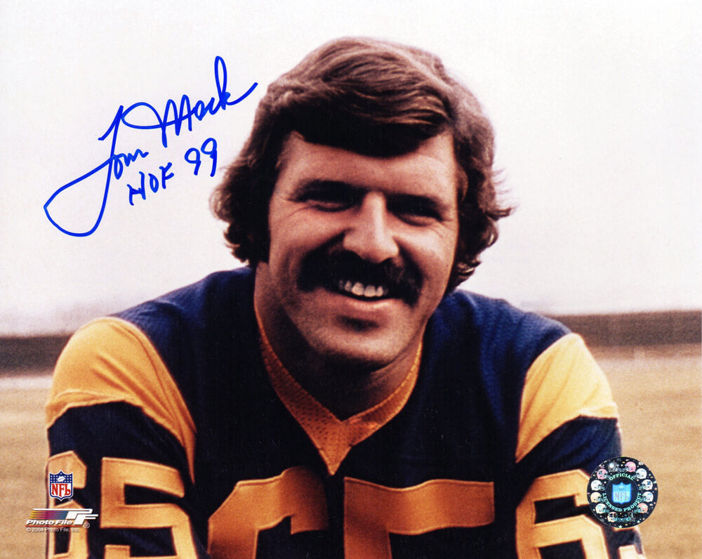 Tom Mack Los Angeles Rams Autographed Close Up Pose 8x10 Photo w/ HOF 99-Powers Sports Memorabilia