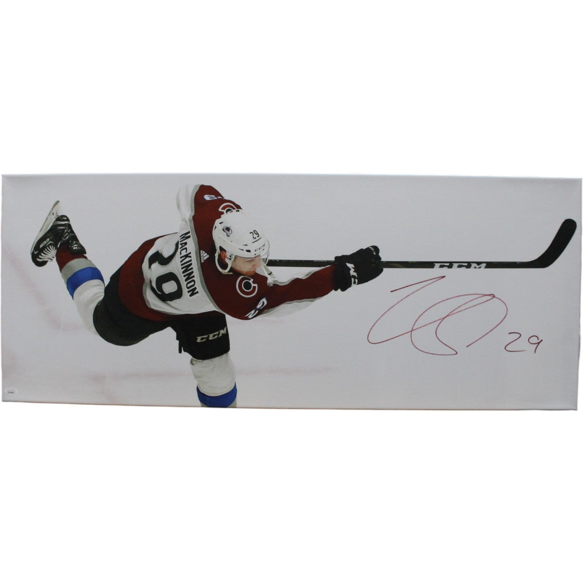 Nathan MacKinnon Colorado Avalanche Signed Mini Helmet - 16x40 Gallery Canvas JSA Beckett-Powers Sports Memorabilia