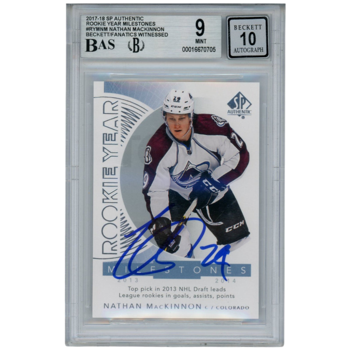 Nathan MacKinnon Colorado Avalanche Signed Card - 2017-18 SP Authentic Beckett Beckett-Powers Sports Memorabilia