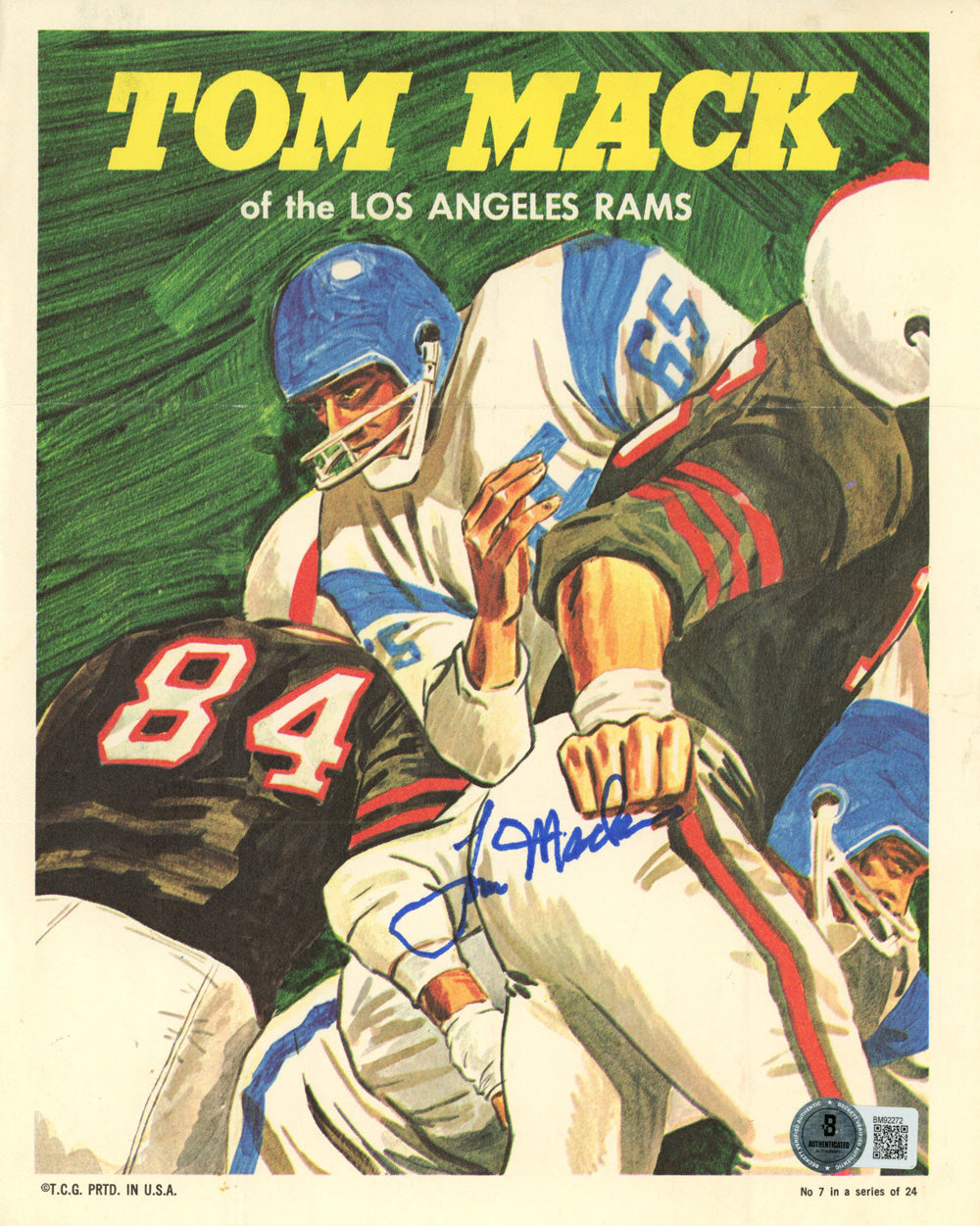 Tom Mack Los Angeles Rams Signed Poster - 1970 Topps Poster #7 Of 24 Beckett Beckett-Powers Sports Memorabilia