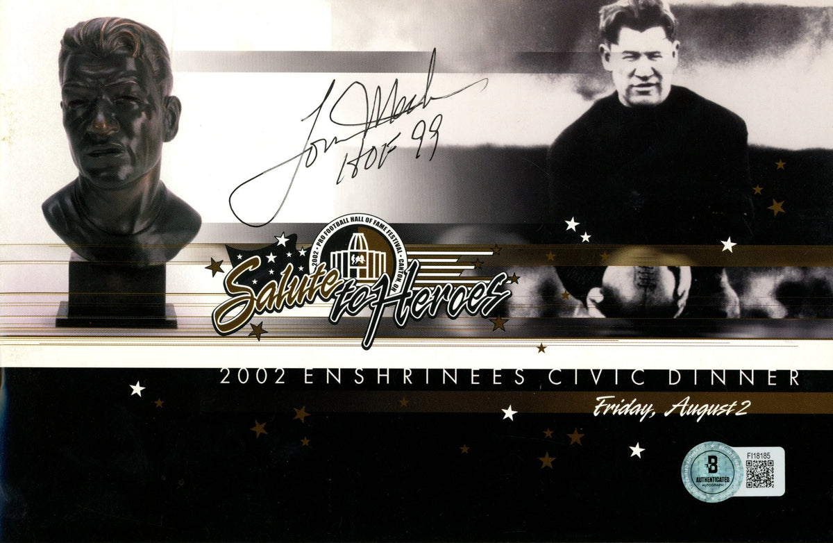 Tom Mack Los Angeles Rams Signed Mini Helmet - 2002 Enshrinees Dinner Program Beckett Beckett-Powers Sports Memorabilia