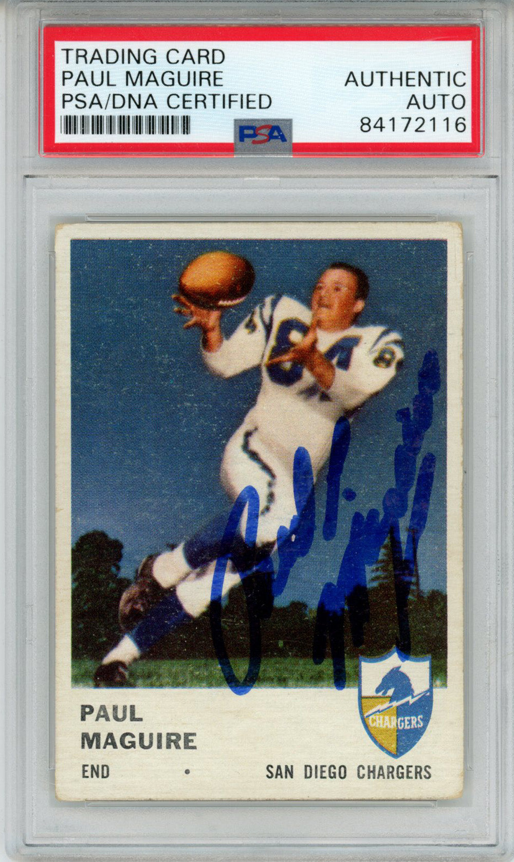 Paul Maguire San Diego Chargers Signed Card - 1961 Fleer #160 PSA Slab PSA-Powers Sports Memorabilia
