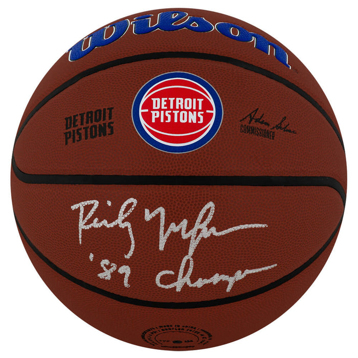 Rick Mahorn Autographed Detroit Pistons Logo Wilson Alliance NBA Basketball with 89 Champs-Powers Sports Memorabilia