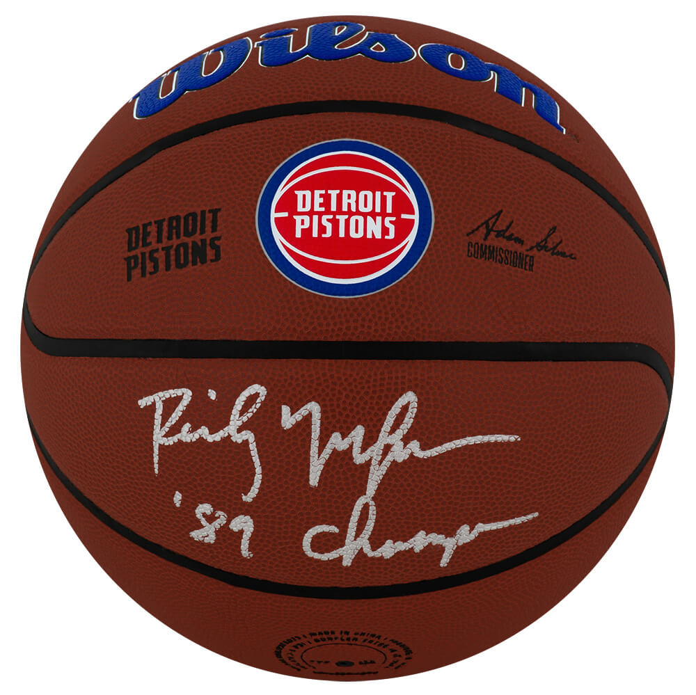 Rick Mahorn Autographed Detroit Pistons Logo Wilson Alliance NBA Basketball with 89 Champs-Powers Sports Memorabilia
