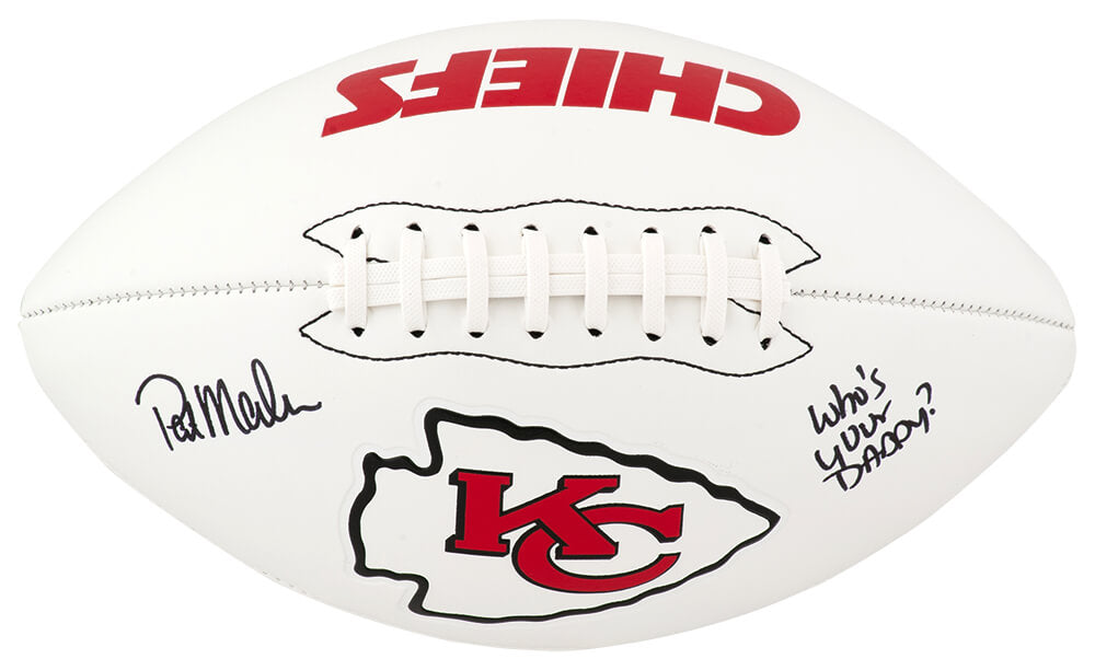 Pat (Patrick) Mahomes Sr. Autographed Kansas City Chiefs logo Franklin White Logo Football with Who's Your Daddy?-Powers Sports Memorabilia