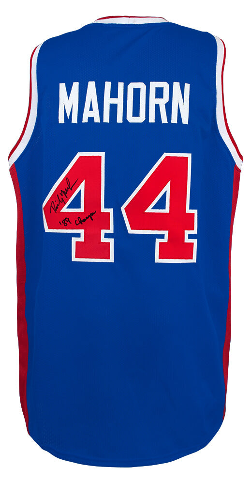 Rick Mahorn Autographed Blue Custom Basketball Jersey with 89 Champs-Powers Sports Memorabilia