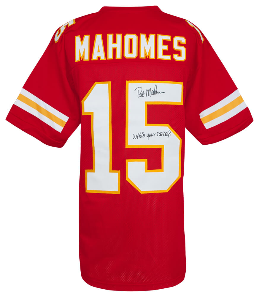 Pat (Patrick) Mahomes Sr. Autographed Red Custom Football Jersey with Who's Your Daddy?-Powers Sports Memorabilia