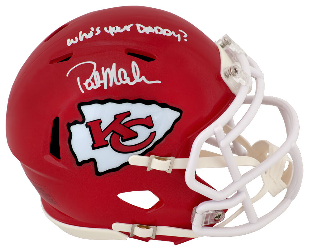 Pat (Patrick) Mahomes Sr. Autographed Kansas City Chiefs Riddell Speed Mini Helmet with Who's Your Daddy?-Powers Sports Memorabilia